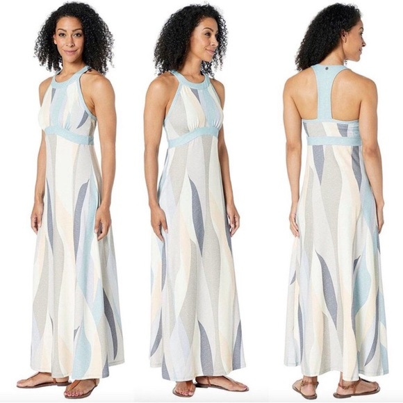 Prana Calexico Pastel Fawn Wavy Racer Maxi Dress Size XL - Picture 1 of 16